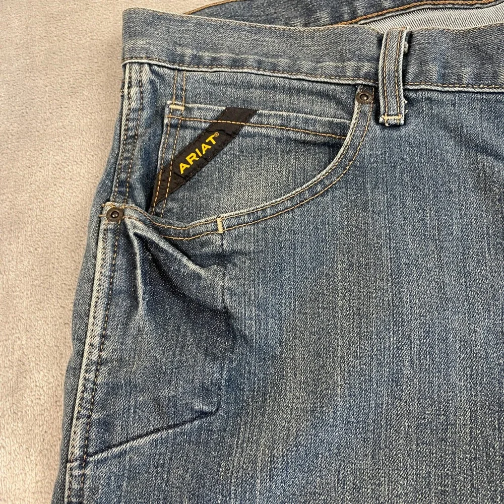 Ariat Rebar M4 Relaxed Boot Cut Jeans Mens 40x34 Medium Wash Blue Denim Workwear